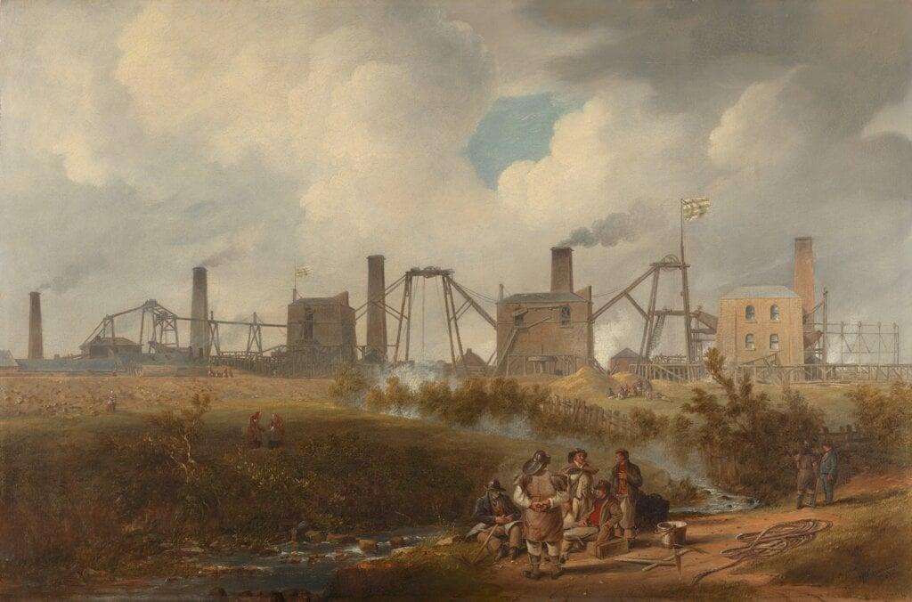 Image of painting with old factories.