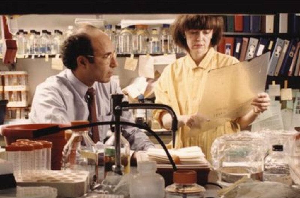 A man and a woman in a laboratory