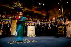 Esther Duflo after receiving her prize in economic sciences