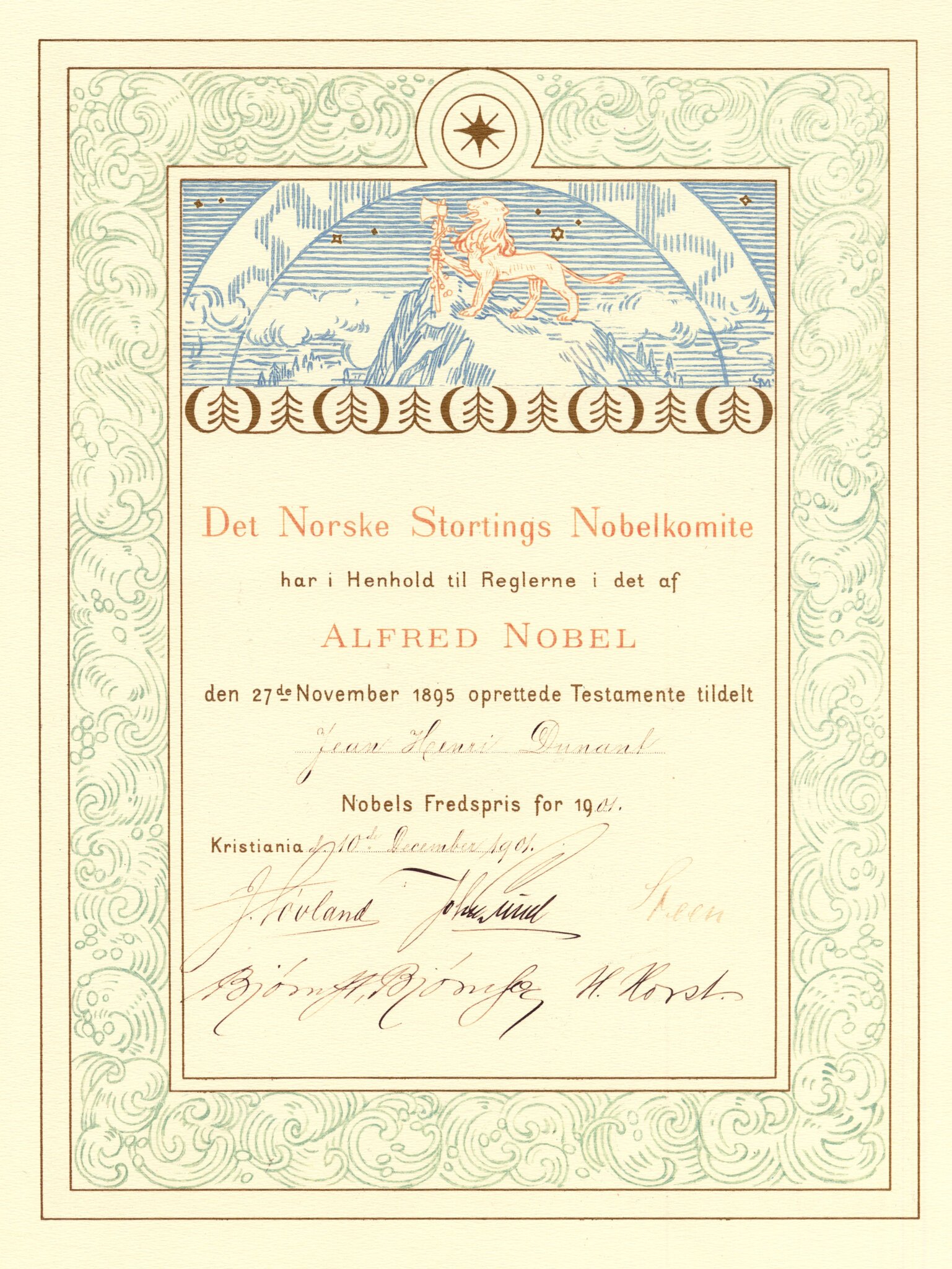 Henry Dunant's Nobel Prize diploma