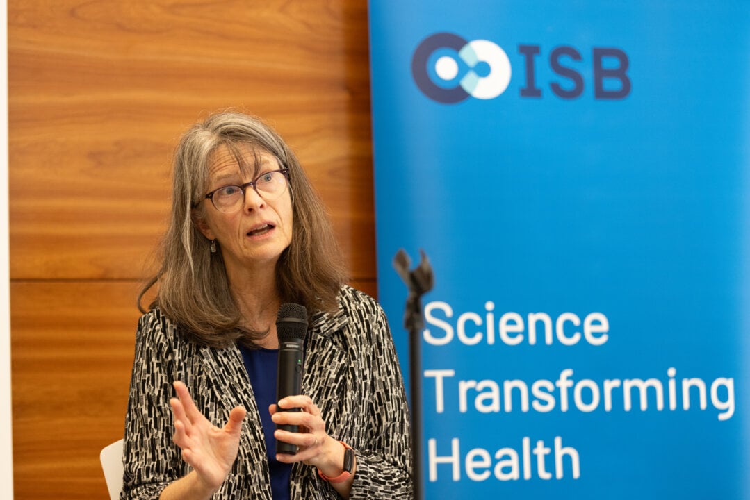 A woman at a press conference