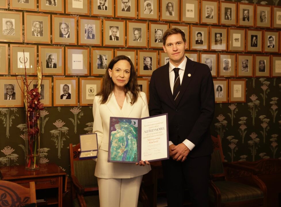 Maria Corina Machado and Jørgen Watne Frydnes