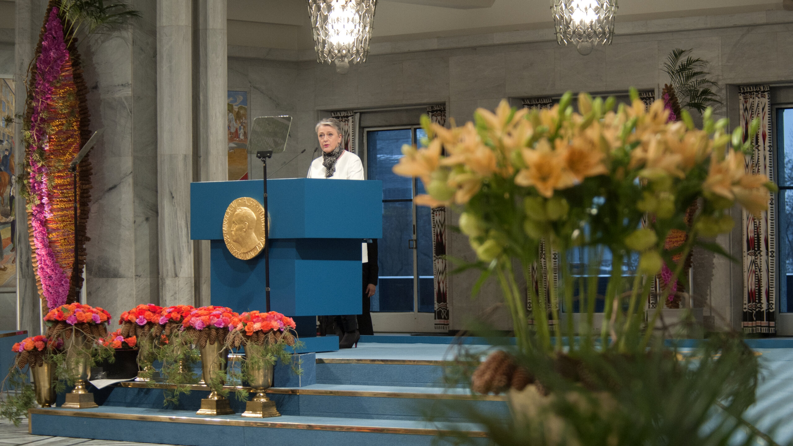 Berit Reiss-Andersen, Chair of the Norwegian Nobel Committee, delivering the presentation speech