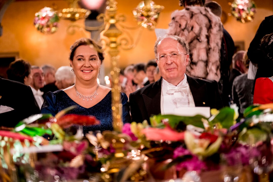 A man and a woman at a banquet