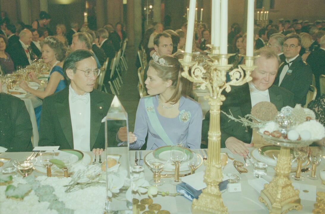 A man and a woman at a festive table