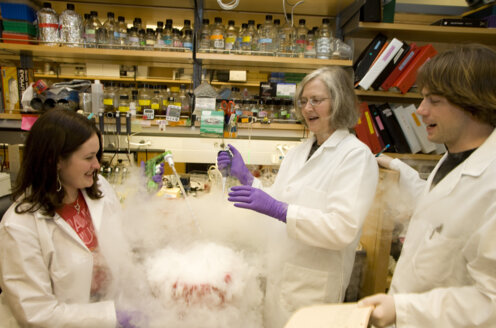 Professor Elizabeth Blackburn in her lab