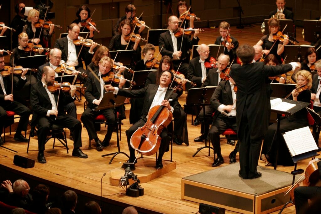 World famous cellist Yo-Yo Ma playing a cello concerto