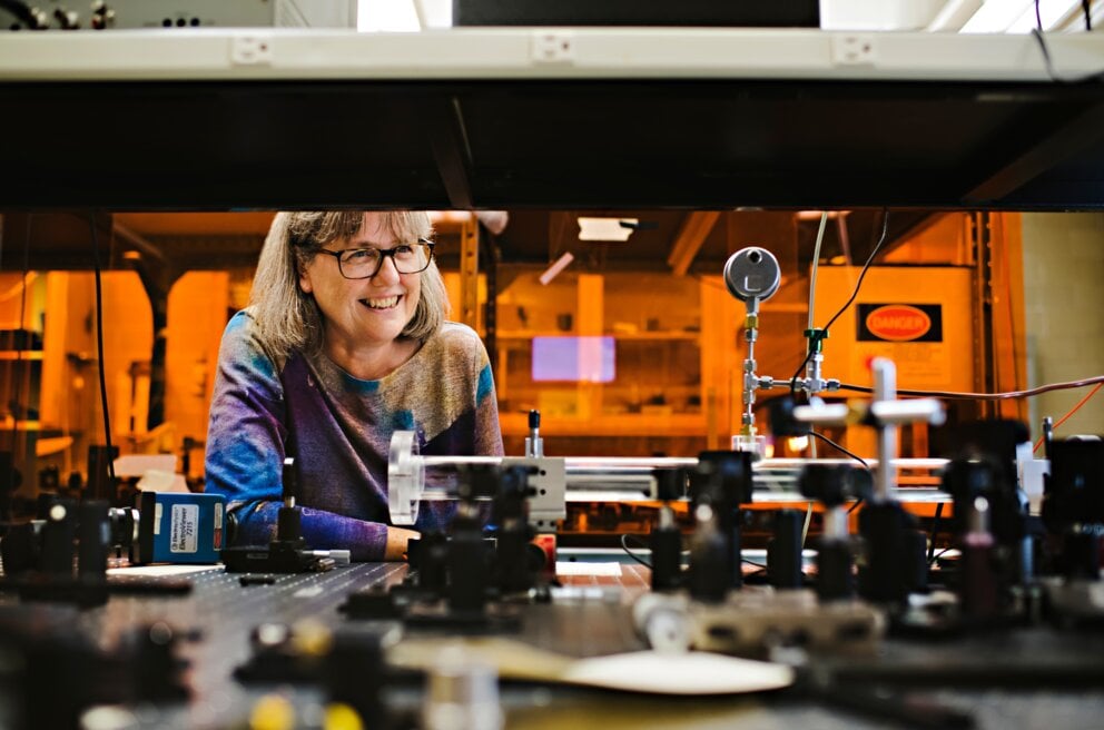 Donna Strickland in the laboratory