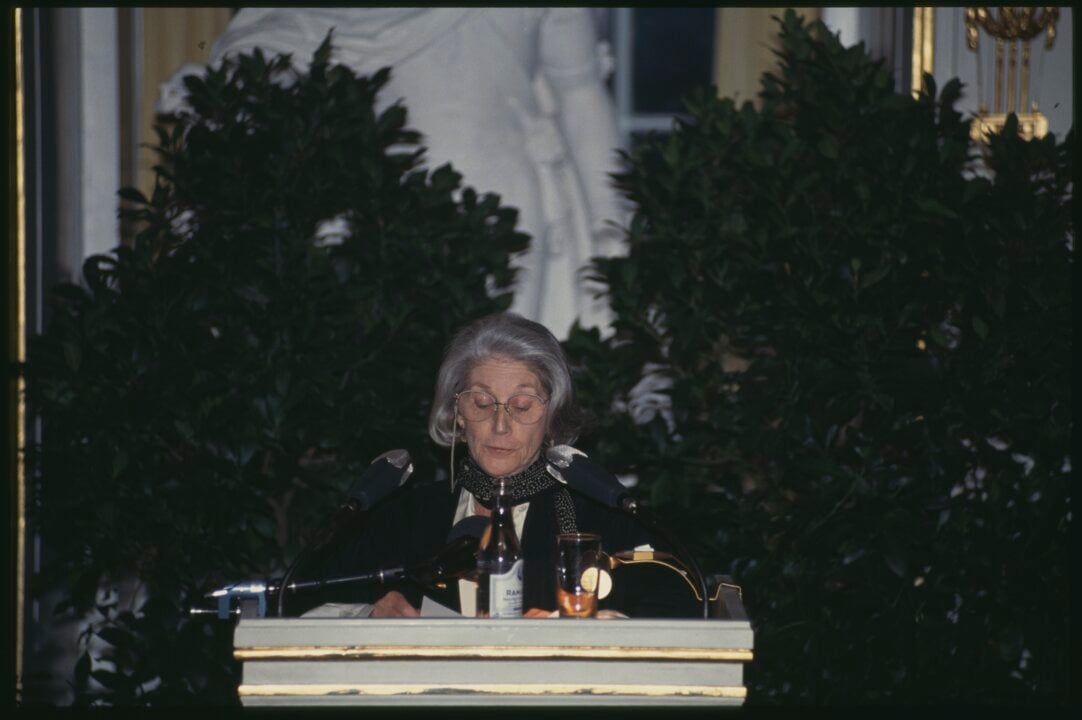 A woman in a lectern