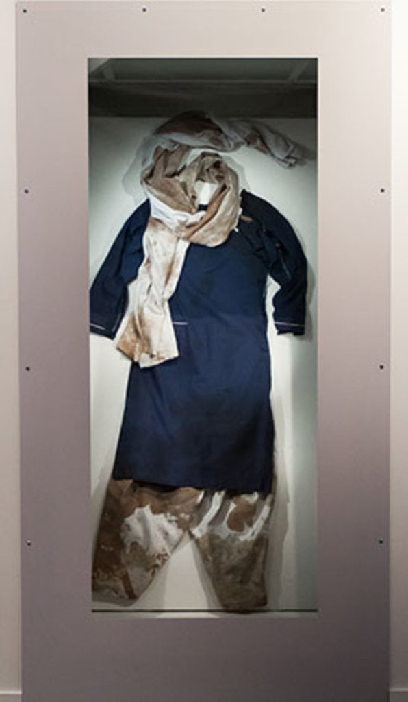 The school uniform Malala Yousafzai wore when she was shot in the head by a Taliban gunman in October 2012.