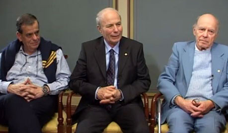 Aaron Ciechanover, Avram Hershko and Irwin Rose during the interview