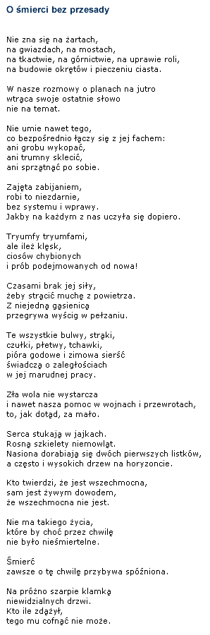 Poem: O smierci bez przesady by Wislawa Szymborska
