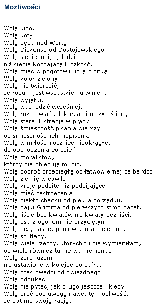 Poem: Mozliwosci by Wislawa Szymborska