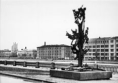 Nobel monument Blown up Tree on the bank of the River Neva, St. Petersburg.