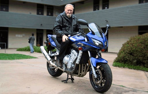 Clive W.J. Granger on his motorcycle.