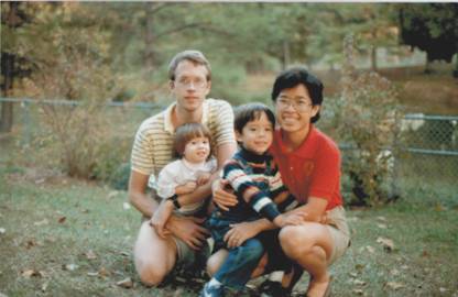 Early days in Durham, North Carolina. From the right: Tong Sun, Jason, Megan and me.