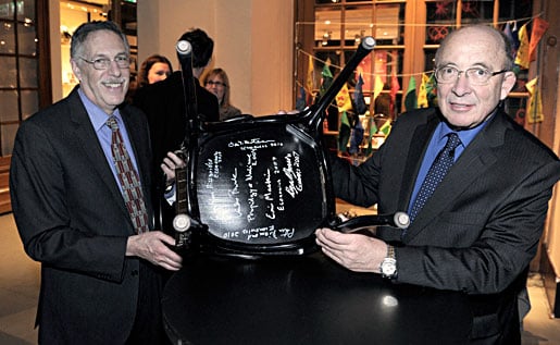 Peter A. Diamond and Dale T. Mortensen autograph chairs