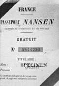 A proof-print of the Nansen Passport published in France.