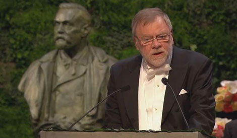 Professor Måns Ehrenberg delivering the Presentation Speech for the 2014 Nobel Prize in Chemistry