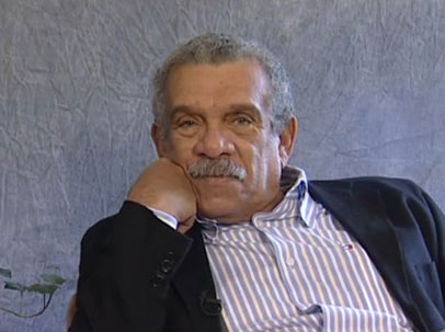 Derek Walcott during the interview.